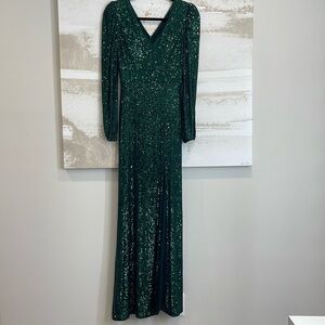 Avery G Long Sleeve Emerald Green Sequin Gown size 2